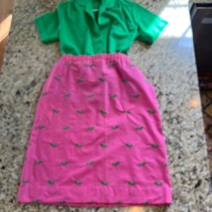 Preppy Pink and Green Whale Skirt Vintage